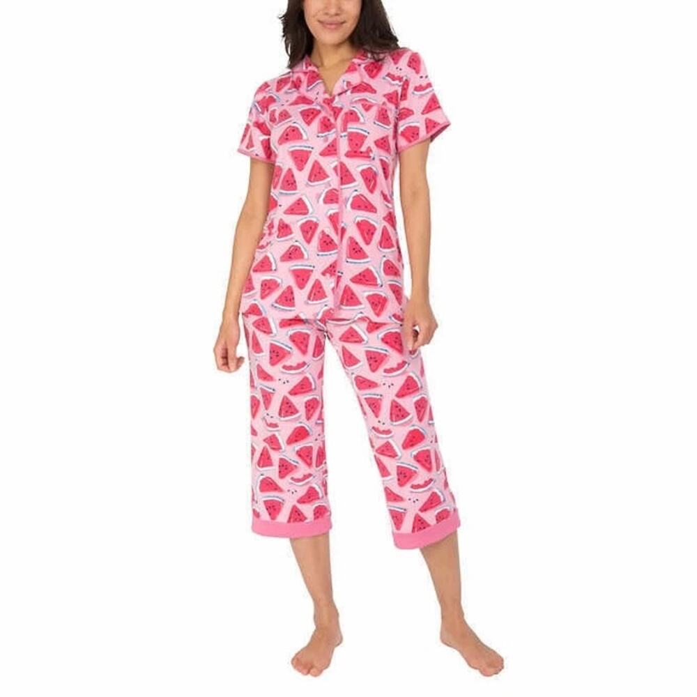 Munki Munki Watermelon Design Pajama PJs Set Size XL Capri Pants Cotton Jersey
